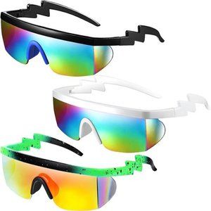 3 Pairs Neon Retro Semi Rimless Sunglasses 80s 90s Zigzag Sunglasses Lens
